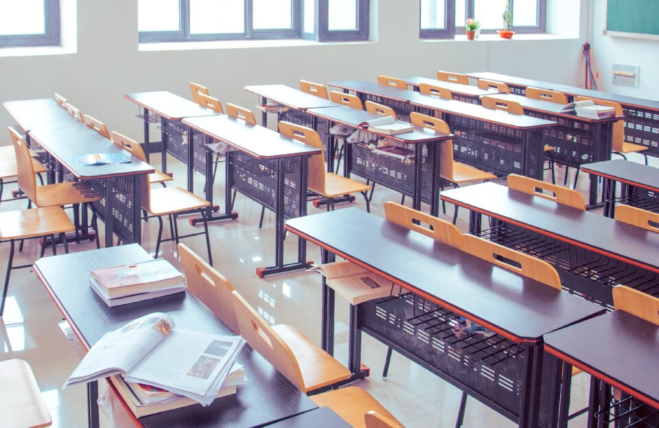 Textbooks desks the podium