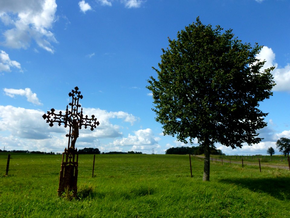 Viel-Saint-Remy (Ardennes) paysage avec croix de chemin