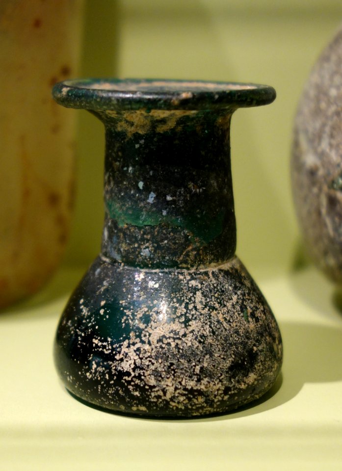 Vial, Eastern Mediterranean, 100 BC -200 AD, free-blown glass, rolled and flared rim - Huntington Museum of Art - DSC04834