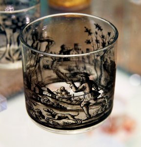 Victoria and Albert Museum Glassware 17042019 Glass painted in black enamels Nuremberg About 1680 7294