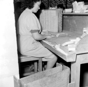 Vrouw aan het werk in een sigarettenfabriek, Bestanddeelnr 255-0200