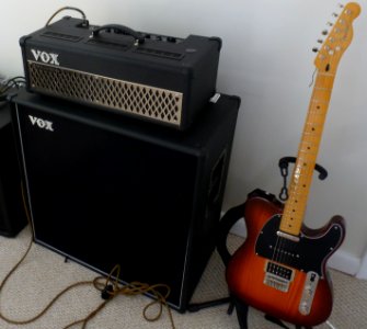 Vox Valvetronix AD100VT half stack amp and Fender Telecaster guitar 02 photo
