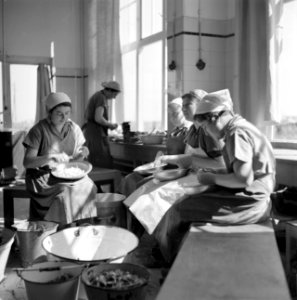 Vrouwen in de keuken in het Joodse werkdorp in de Wieringermeer, Bestanddeelnr 254-4908