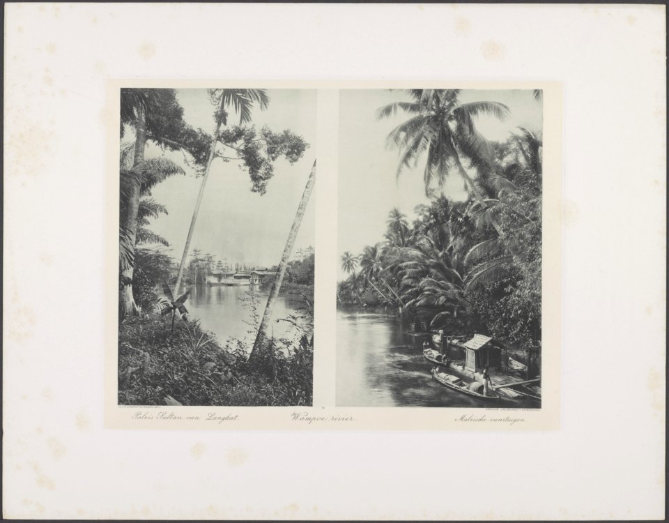 Wampoe Rivier Links Paleis Sultan van Langkat. Rechts Maleise vaartuigen, Bestanddeelnr 843 16