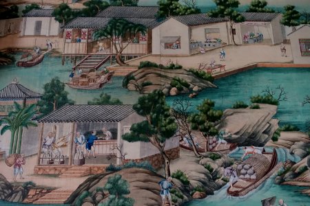 Wallpaper, Canton, China, first hung in 1769. painting on mulberry bark paper - East Bedroom - Harewood House - West Yorkshire, England - DSC01738