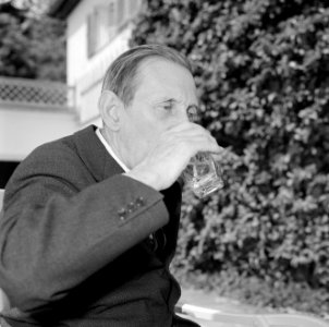 Walter Mehring zittend op een terras, Bestanddeelnr 254-5061