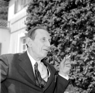 Walter Mehring zittend op een terras, Bestanddeelnr 254-5065