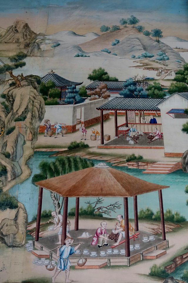 Wallpaper, Canton, China, first hung in 1769. painting on mulberry bark paper - East Bedroom - Harewood House - West Yorkshire, England - DSC01735