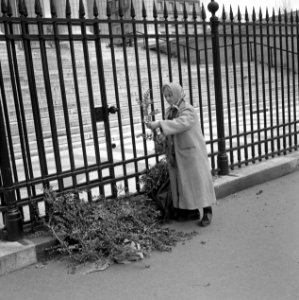 Vrouw met palmtakken voor de hekken van de Madeleine, Bestanddeelnr 254-0522