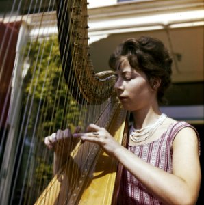 Vrouwen, muziekinstrumenten, harp, Bestanddeelnr 254-7294