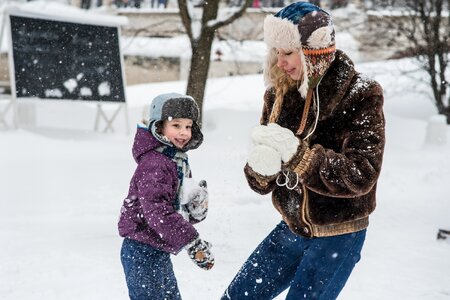 Snowballs winter games mother and son
