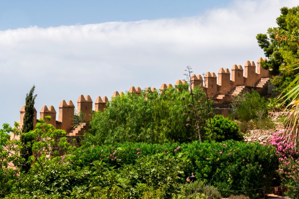 Walls, merlons, Alcazaba gardens, Almeria, Spain