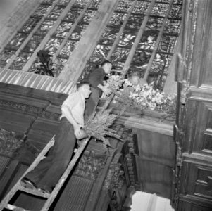 Voorbereidingen De Nieuwe Kerk wordt met duizenden begonia's en varens versierd, Bestanddeelnr 255-7019