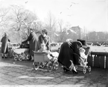 Voorjaar in aantocht, moeders met kinderwagens in het Vondelpark, Bestanddeelnr 909-2866