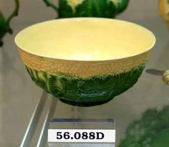 Waste bowl, Staffordshire, 1765-1780, creamware with green-glaze, HD 56.088d - Flynt Center of Early New England Life - Deerfield, Massachusetts - DSC04509