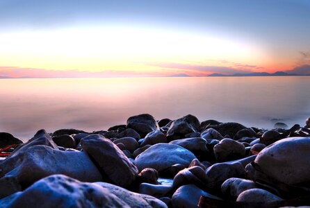 Sunset rocks sea