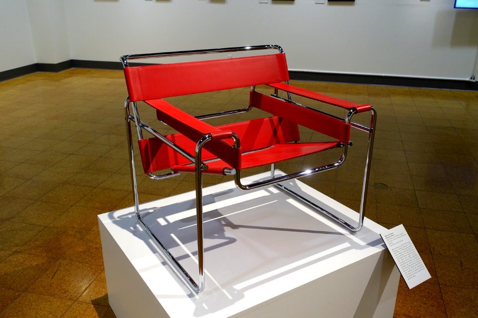 Wassily Chair by Marcel Breuer, reproduction, 1925, chrome covered steel and belting leather - University of Arizona Museum of Art - University of Arizona - Tucson, AZ - DSC08026