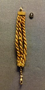 Watch chain, made by Mrs Anna Sparr, Vamhus, Dalarna, early 20th century, human hair and white metal - Nordiska museet - Stockholm, Sweden - DSC09719