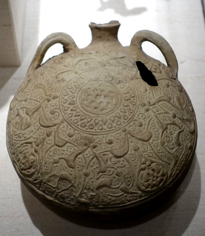 Water flask with moulded relief designs, Iran, 1200s AD, unglazed ceramic - Princeton University Art Museum - DSC06850