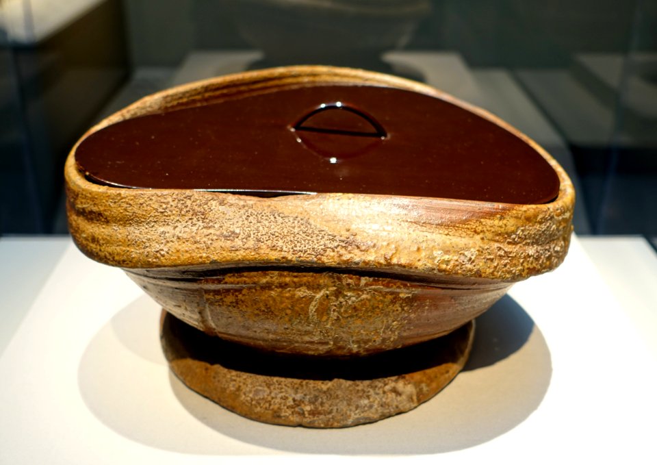 Water jar, Japan, Bizen kilms, Momoyama period, 1590-1605 AD, stoneware with fly-ash glaze, lacquered wooden lid - Freer Gallery of Art - DSC04731