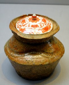 Water jar in shape of pouch, Shigaraki ware, Edo period, 1600s AD, ceramic - Tokyo National Museum - Ueno Park, Tokyo, Japan - DSC08905