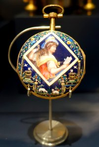 Watch with lady reading, Desroches, Geneva, Switzerland, 19th century AD, gold, enamel, diamonds - Museo Nacional de Artes Decorativas - Madrid, Spain - DSC08030