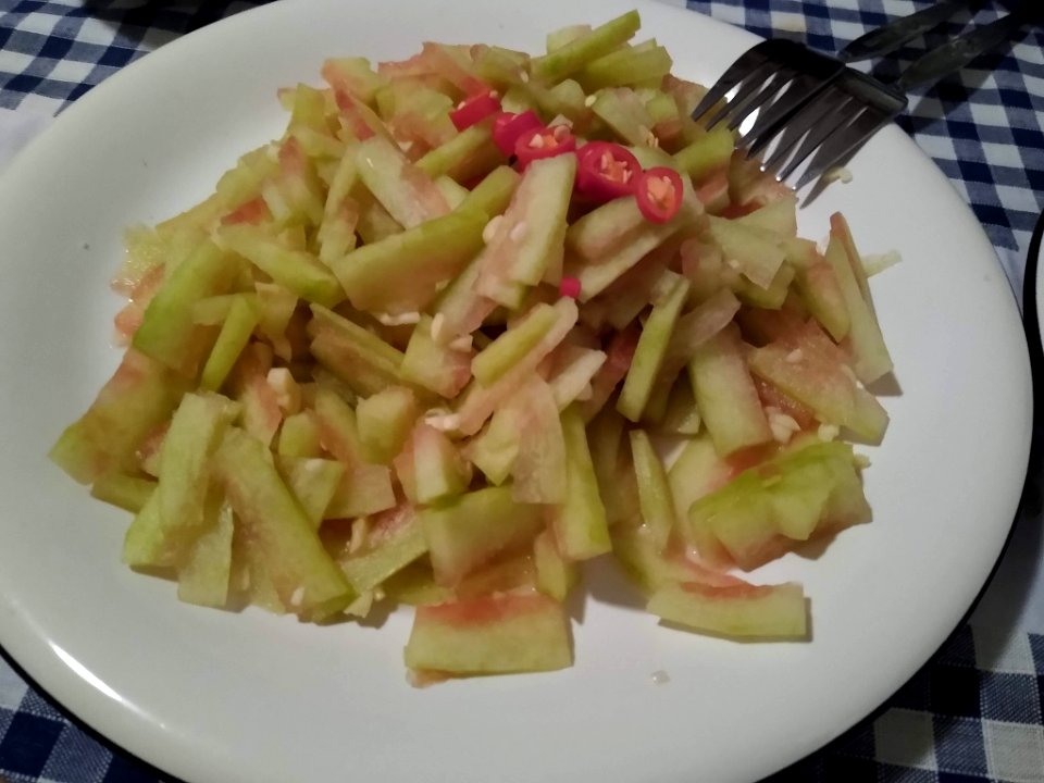 Watermelon peel prepared for eating