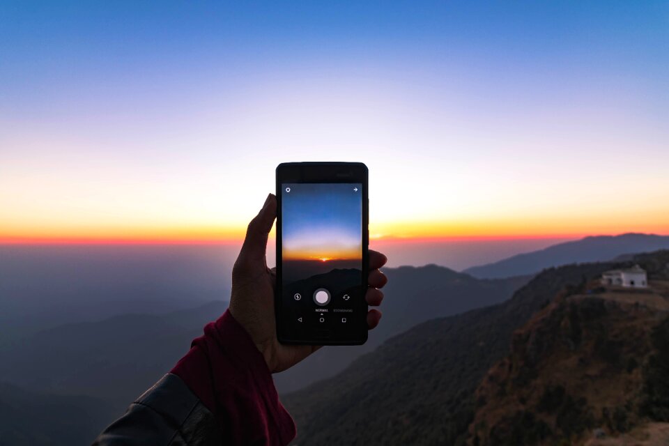 Hand mountains view