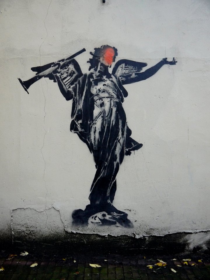 Wall decoration of The Angel of Amsterdam city, in the Jordaan district in Amsterdam center from photographer, Fons Heijnsbroek