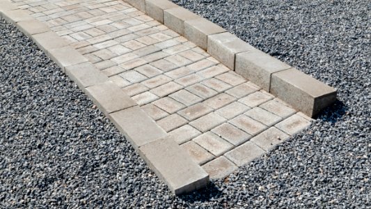 Walkway paved with cement blocks