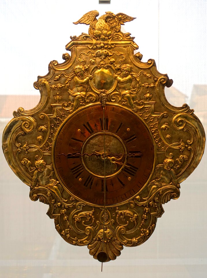 Wall clock, Georg Lorenz Warnberger, Augsburg, 1722-1726, silver, brass, iron - Germanisches Nationalmuseum - Nuremberg, Germany - DSC02683