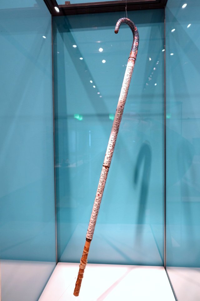 Walking stick with runic calendar, made in China for an Icelander, late 1700s, wood, metal, enamel, from the Museum Europaischer Kulturen - Ethnological Museum, Berlin - DSC01131