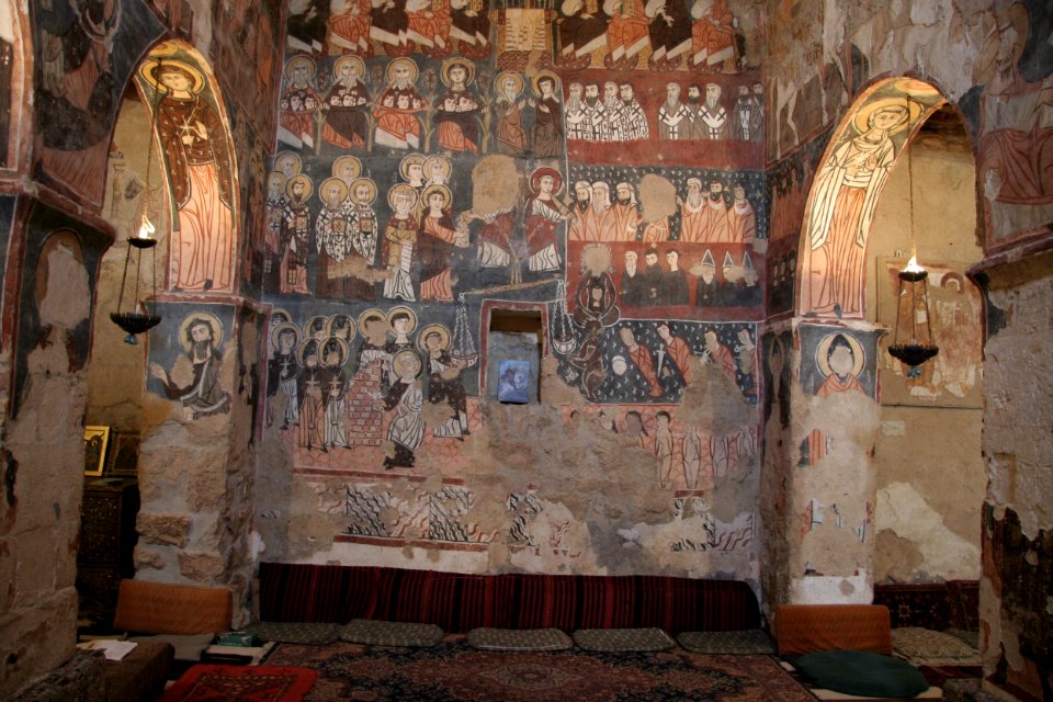 Wall with frescos in the church of Deir Mar Musa al-Habashi