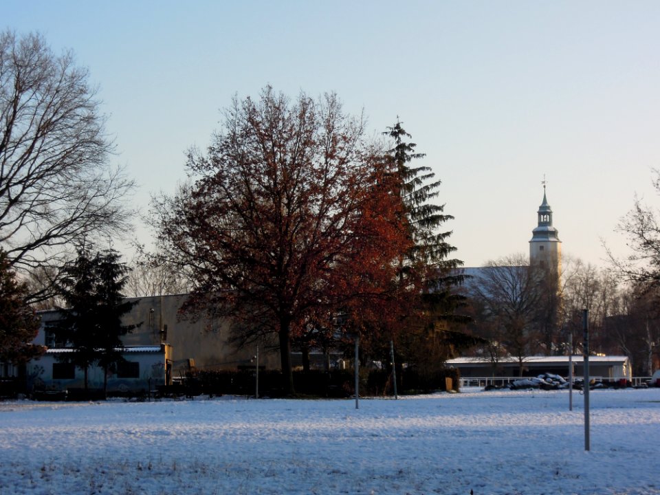 Waldbad und Laurentiuskirche Zwenkau im Januar 2021