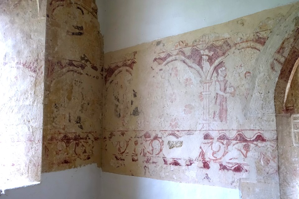 Wall paintings, St George's Church, 13th century, red ochre - Kelmscott, Oxfordshire, England - DSC00201