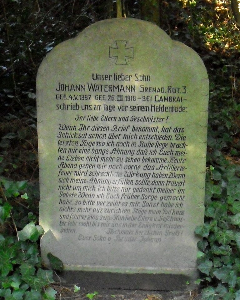 Waldfriedhof Schloss Neuhaus-Gedenkstein Johann Watermann