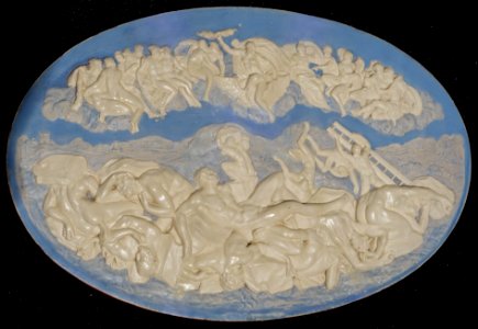 War of Jupiter and the Titans, c. 1773, white terracotta, blue surface wash, rose-lilac wash on the reverse - Wedgwood Museum - Barlaston, Stoke-on-Trent, England - DSC09585
