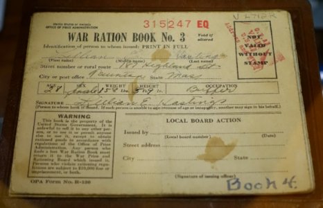 War Ration Book No. 3, World War II, Office of Price Administration, United States of America - Old Colony History Museum - Taunton, Massachusetts - DSC03940