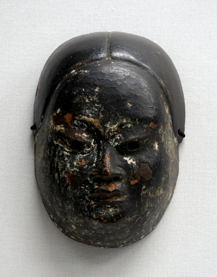 Warawamai bugaku mask, lent by Masumida Jinja, Aichi, Japan, Kamakura period, dated 1211 AD, wood with polychromy - Tokyo National Museum - Tokyo, Japan - DSC09030