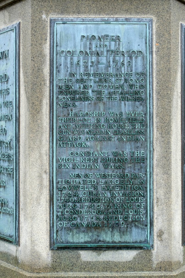 War Memorial, plaque 2 of 8, Pioneer and Colonial Period, c. 1924 - Westford, Massachusetts - DSC09008
