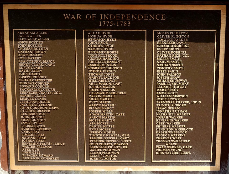 War of Independence Memorial - Sturbridge Honor Roll - Sturbridge, Massachusetts - DSC05965