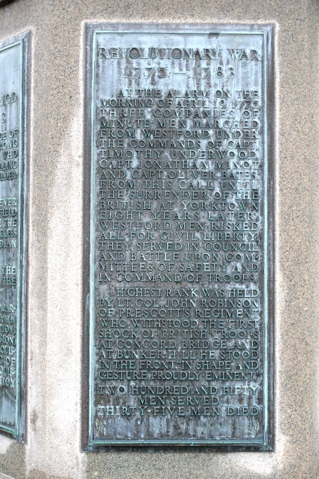 War Memorial, plaque 3 of 8, Revolutionary War, c. 1924 - Westford, Massachusetts - DSC09009
