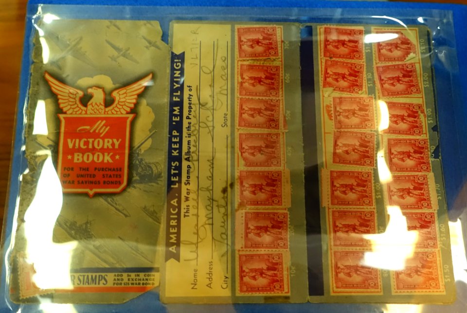 War bond stamp booklet, World War II - Old Colony History Museum - Taunton, Massachusetts - DSC03946