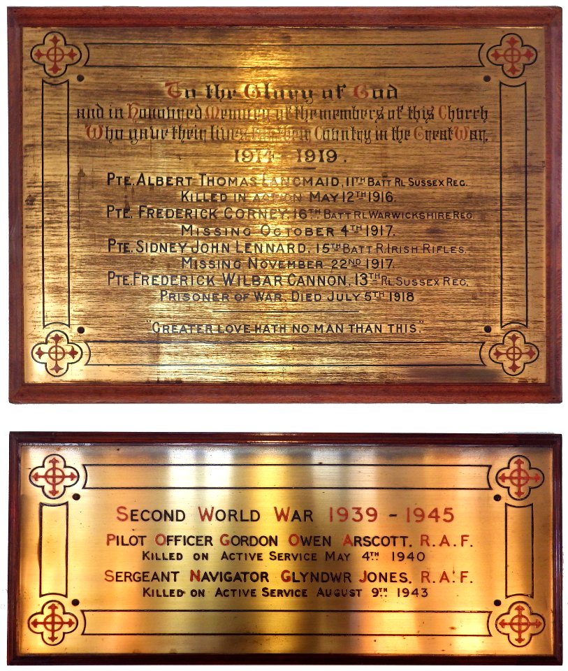 War memorial plaque, Sackville Road Methodist Church, Bexhill