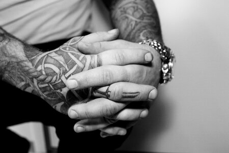 Male tattoo black and white photo