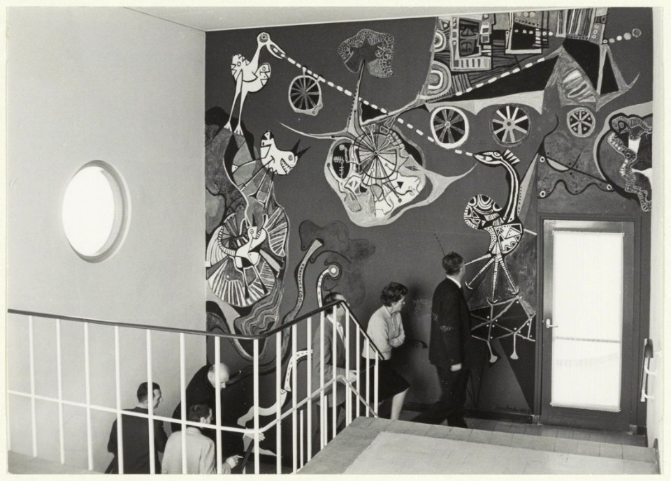 Wandschildering van Postma in het Lorentzlyceum, NL-HlmNHA 54008973