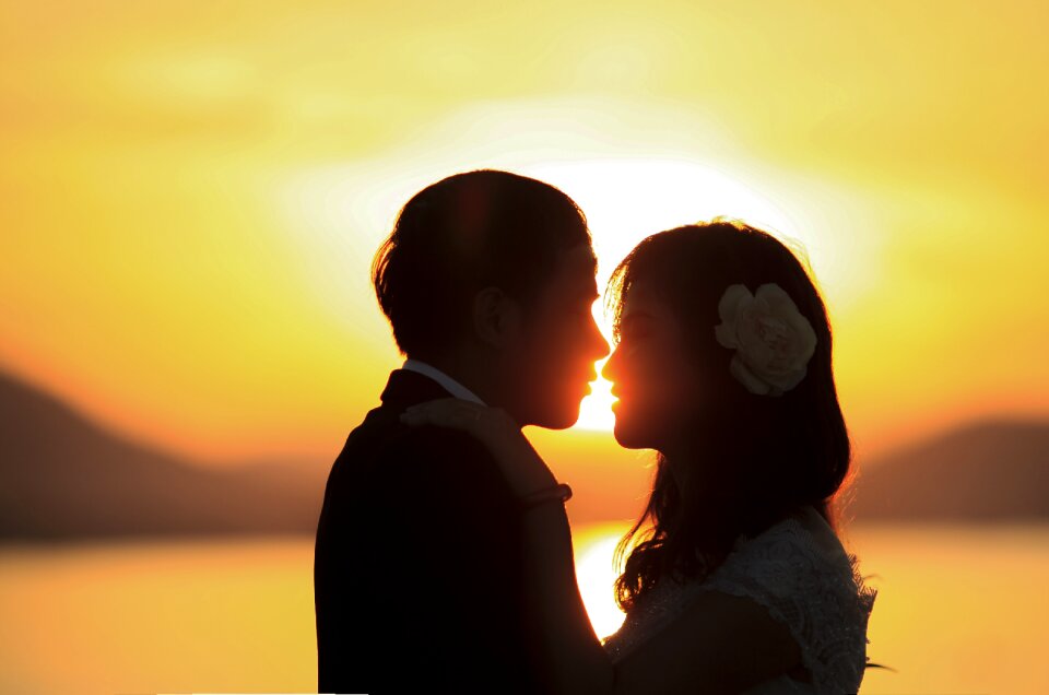 Wedding couple sunset