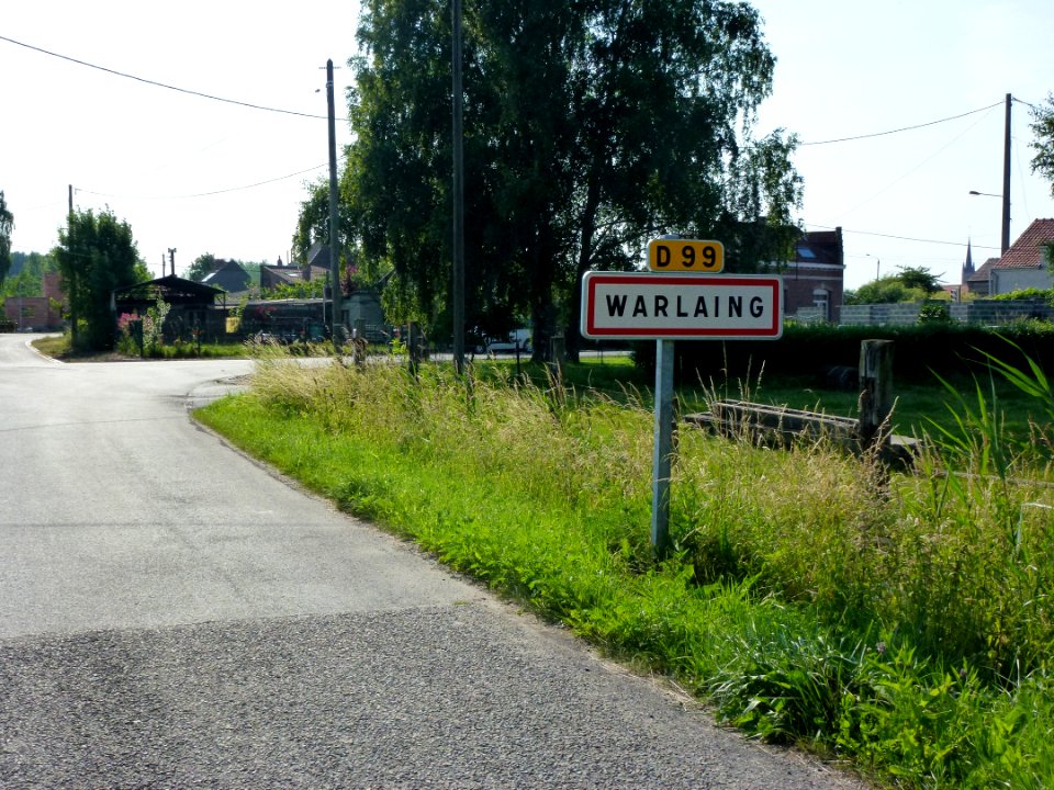 Warlaing (Nord, Fr) city limit sign