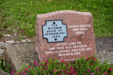 Warren (riveted) pony truss bridge, marker stone, Mt. Vernon Bridge Co, Mt. Vernon, Ohio, 1909 - National Road Museum - DSC02773