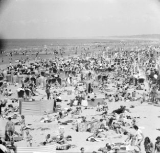 Warm strandweer op Scheveningen (drukte aan het strand), Bestanddeelnr 914-1739